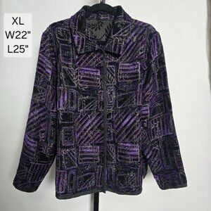 Coldwater Creek Reversible Jacket Size XL Purple Black Metallic Floral Burnout